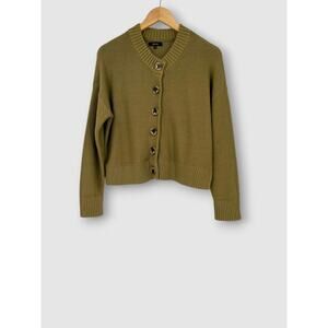 Quince Organic Cotton Cropped Cardigan in Olive Green Size XS